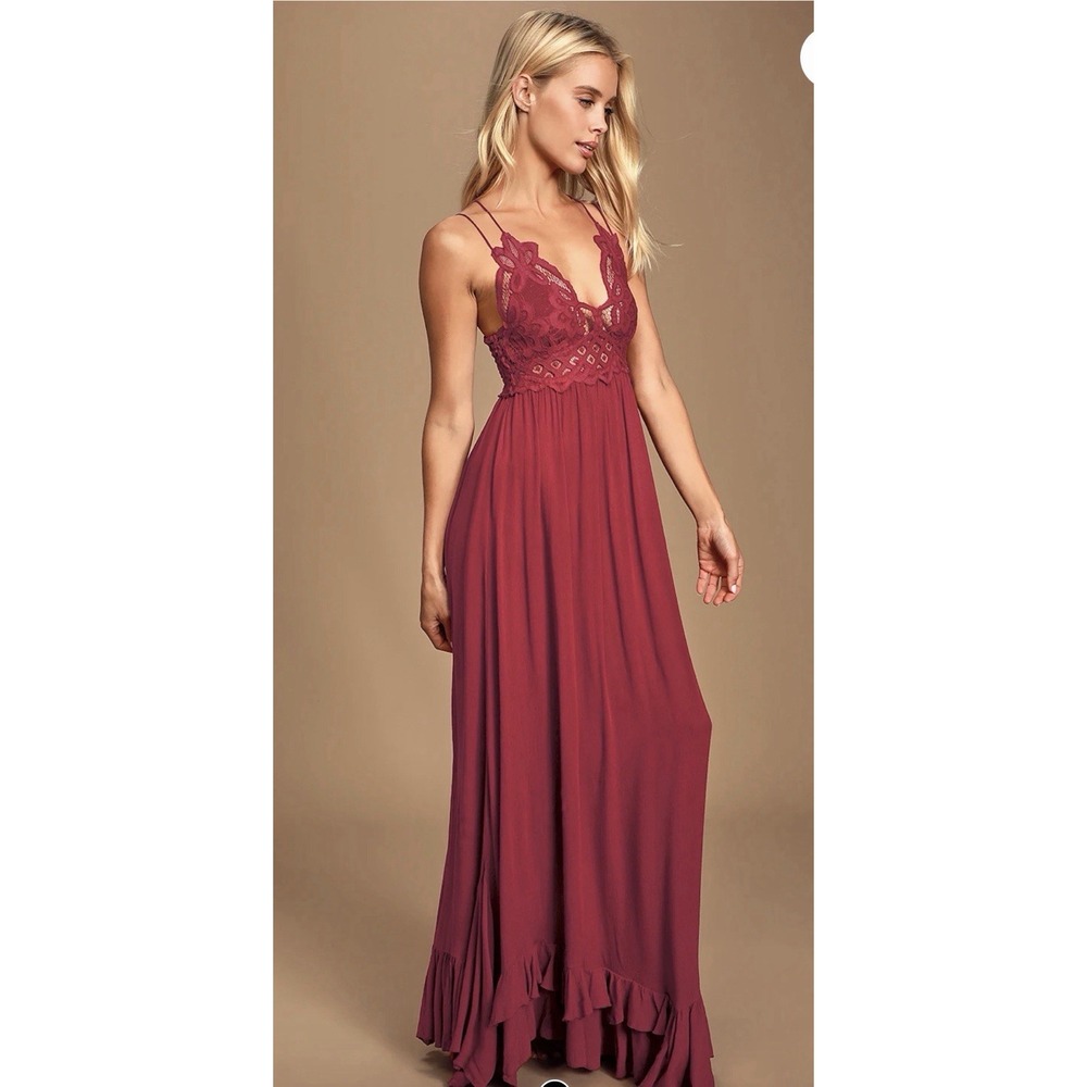 FREE PEOPLE  ADELLA Maxi Slip Dress XS Gauze Boho Embroidered Cranberry Red - Picture 3 of 10